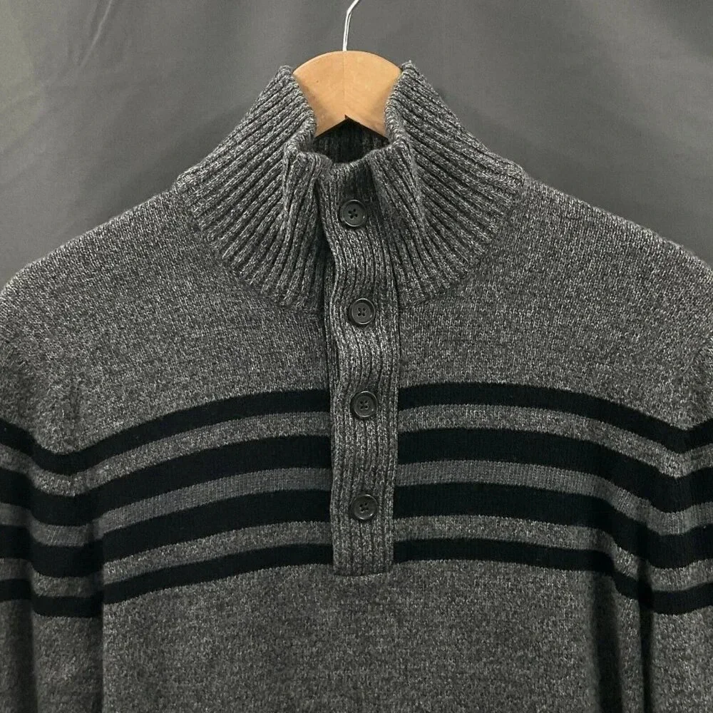Banana Republic‎ Sweater Men M Merino Wool Italian Striped High Neck Pullover